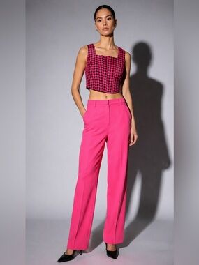 Walter Baker Imani Houndstooth Tweed Crop Top Pink Black Sleeveless Size XS NWT